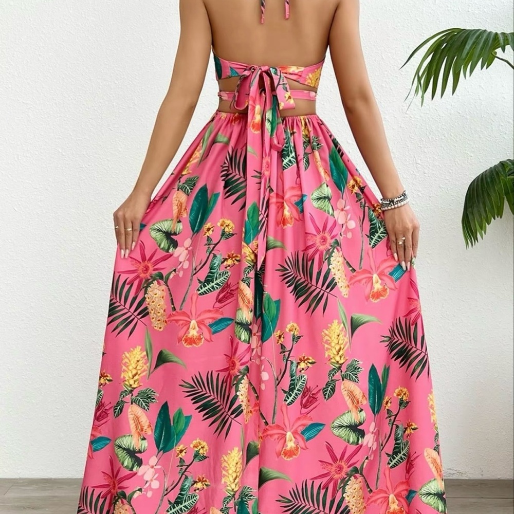 Pink and Orange Tie Front Tiered Sundress